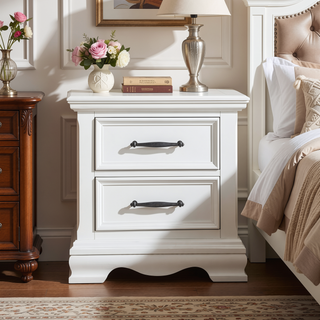 Sunvega White Finish 2-Drawer Nightstand with Black Nickel Pulls Classic Bedside Table