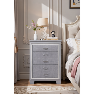 Sunvega Modern LED Nightstand with Beveled Mirror Accents and Chrome Finish Hardware