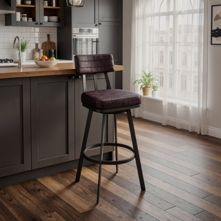 Sunvega Verin Brown Metal Swivel Bar Stool with Faux Leather Upholstery
