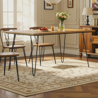 Sunvega Handcrafted Modern Industrial Oak Veneer Dining Table for 6 People