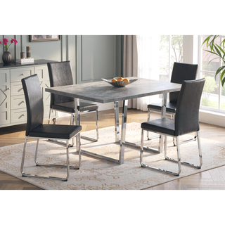 Sunvega Cement Finish Rectangular Dining Table with Chrome Metal Legs for Kitchen