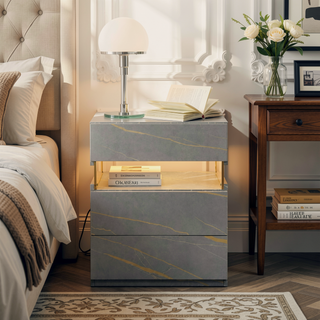 Sunvega LED Nightstand with Acrylic Board and RGB Lights 3 Drawer Bedside Table