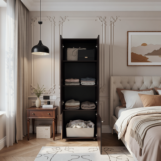 Sunvega Wenge Tall Wardrobe Cabinet with Hanging Rod and 4 Shelves for Bedroom