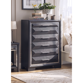 Sunvega Modern Black Wood Veneer Nightstand with Two Drawers for Bedroom