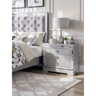 Sunvega Transitional Solid Wood Nightstand with Square Chrome Knobs in Acacia Walnut