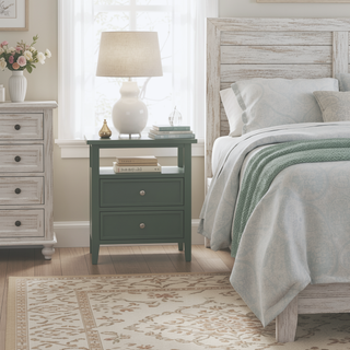 Sunvega Weston Midnight Blue 2-Drawer Nightstand with Nickel Knobs and Open Shelf