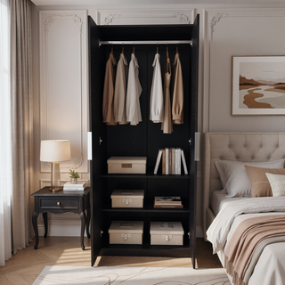 Sunvega Spacious 2 Door 2 Shelf Black Wengue Armoire for Bedroom