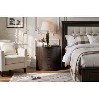 Sunvega Eucalyptus Veneer 3 Drawer Oval Nightstand with USB Charging Port