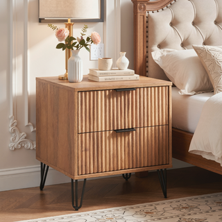 Sunvega Modern Glam Nightstand with Gold Metal Handles and Splayed Legs for Bedroom