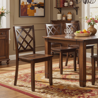 Sunvega Transitional Dark Cherry Dining Table Set with Diamond Back Chairs