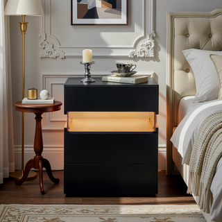 Sunvega LED Nightstand with Acrylic Board and RGB Lights 3 Drawer Bedside Table