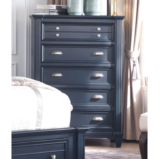 Sunvega Transitional Slate Blue Solid Wood Chest with Nickel Knobs and Cup Pulls
