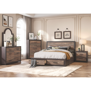 Sunvega Natural Wood Grain Look Nightstand with Two Tone Finish and Dovetail Drawers