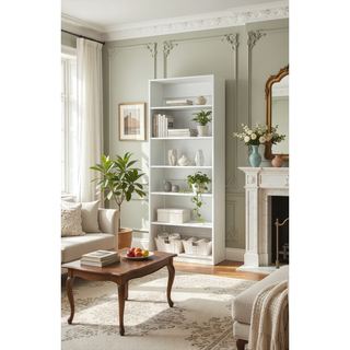 Sunvega White Wood Walk-In Closet with Two Rods and Oak Finish