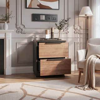 Sunvega Modern Wenge and Pine Nightstand with Two Smooth Drawers for Storage