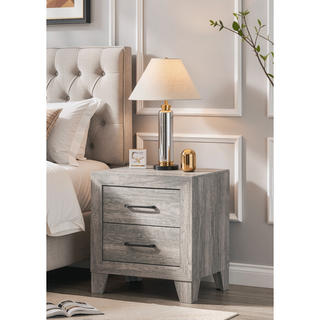 Sunvega Contemporary Gray Wood Grain Nightstand with Two Drawers Rustic Charm