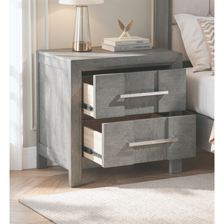 Sunvega Kenzo Modern 2-Drawer Nightstand with Silver Metal Handles in Gray