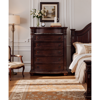 Sunvega Traditional Brown Cherry Finish Marble Top Three Drawer Nightstand