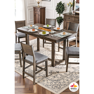 Sunvega Contemporary Gray Solid Wood Counter Height Dining Table with Center Support Beam
