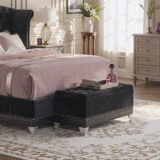 Sunvega Black Tufted Storage Trunk with Nailhead Trim and Metallic Legs