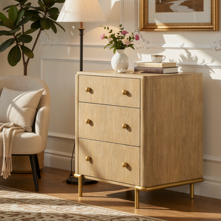 Sunvega Sand Wash Nightstand with USB Ports and Felt-Lined Drawer