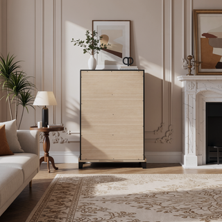 Sunvega Modern Black Nightstand with Two Drawers and Built-In AC USB Outlets