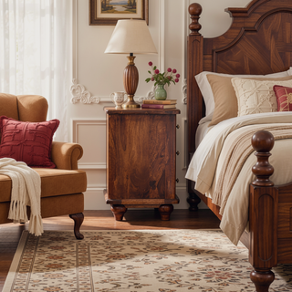 Sunvega Handcrafted Solid Mango Wood Valencia Bedside with 3 Drawers in Warm Roasted Almond Tone