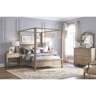 Sunvega Gray Oak Finish Classic Transitional Nightstand with 2 Drawers and Open Shelf