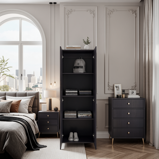Sunvega 66.9 Inch Tall Oak Wardrobe Cabinet with 4 Shelves and Hanging Rod