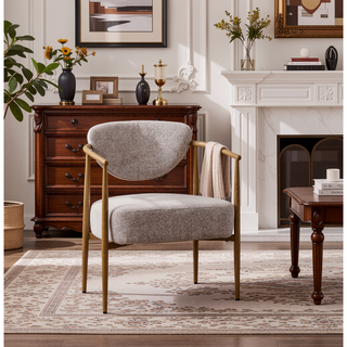 Sunvega Beige PU Leather Soft and Comfortable Chair with Metal Frame for Living Room