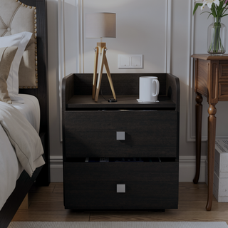 Sunvega Modern Nightstand with Two Drawers and Open Shelf for Bedroom