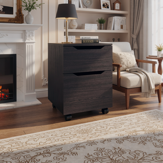 Sunvega Ethan Open Shelves Nightstand With Door For Bedroom Storage In Black