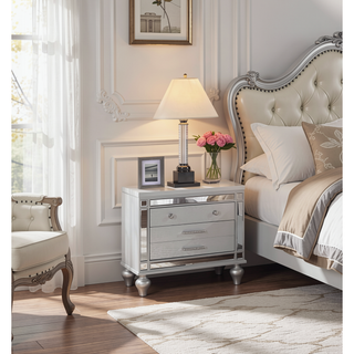 Sunvega Modern Grey Wooden Nightstand with 2 Drawers and Unique Handles