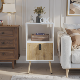 Sunvega Modern White Macadamia Tall Nightstand with Spacious Drawer and Open Storage