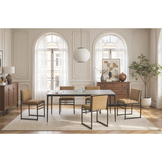 Sunvega Modern Dining Chairs Set of 2 with Upholstered Linen Cushions and Iron Racks