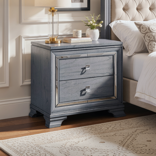 Sunvega Contemporary White High Gloss Lacquer Nightstand with Chrome Handles and USB Charger