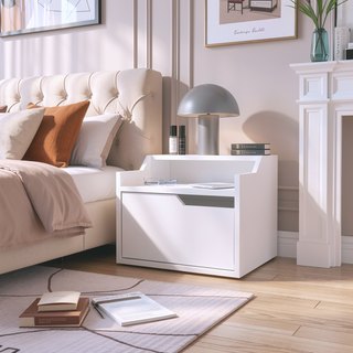 Sunvega Wall-Mountable Floating Nightstand with Drawer and Dual-Shelf Display