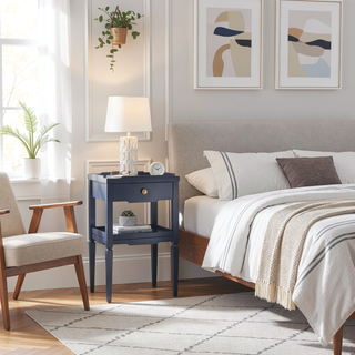 Sunvega Foley White 1-Drawer Nightstand with Gold Pull and Geometric Top