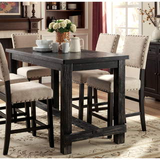 Sunvega Antique Black Bold Distressed Solid Wood Counter Height Bar Table