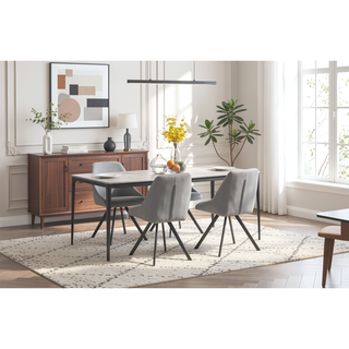 Sunvega Soft and Cozy Grey Thickened Fabric Dining Chairs with Metal Legs Set of 2
