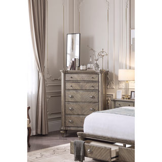 Sunvega Luxury Classic Antique Silver Champagne Finish 2-Drawer Nightstand Bedside Table