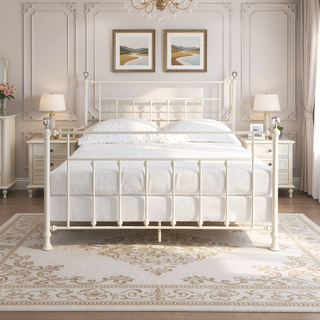 Sunvega Comet White Finish Queen Bed with Elegant Spindle Design and Crystal Accents