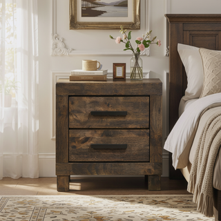 Sunvega Rustic Golden Brown Nightstand with Wooden Handles and Thick Block Feet