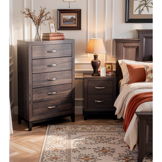 Sunvega Rustic Grey Oak Modern Nightstand with 2 Drawers Bedroom Furniture