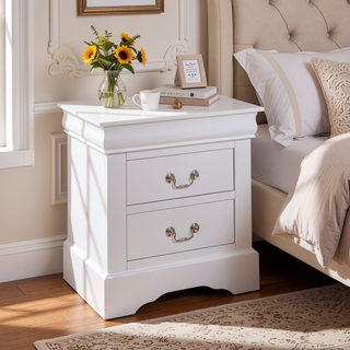 Sunvega Black Nightstand with Two Dovetail Drawers and Metal Handles