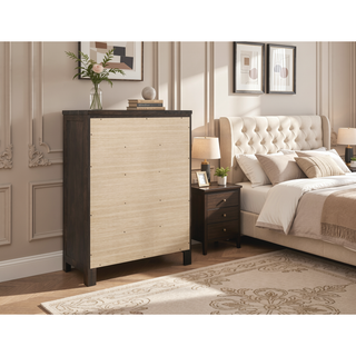 Sunvega Brown Farmhouse Style 5-Drawer Chest with Safety Hardware