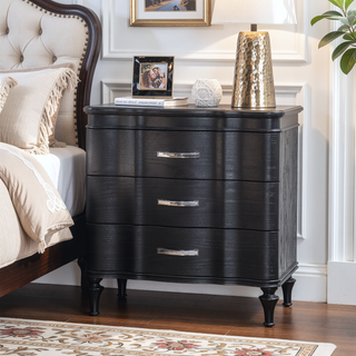 Sunvega Glam Style Black Solid Wood Nightstand with Crystal-like Acrylic Handles