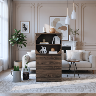Sunvega Dark Walnut Finish Jewelry Box with Mirror and Single Door Cabinet