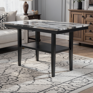 Sunvega 60 Inch Counter Dining Table with Black Base and Marble Top