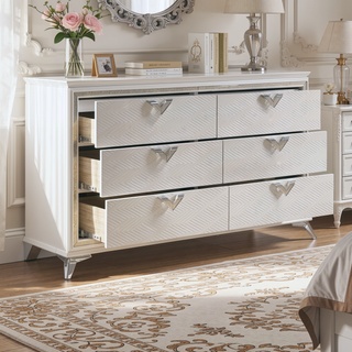 Sunvega Antique White Finish Nightstand with 2 Dovetail Drawers and Gold Accents